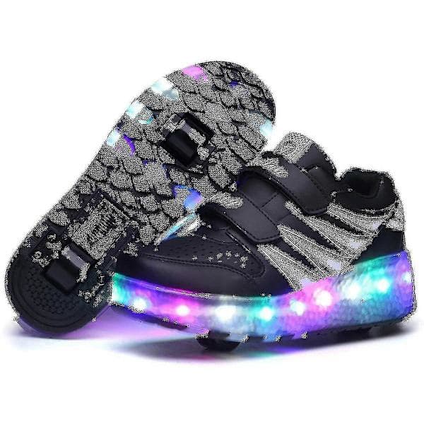 【03】LED Lysende Rulleskøjter Dobbelthjul USB Genopladelige Skøjter Sorte 30 Sorte Black Black 30