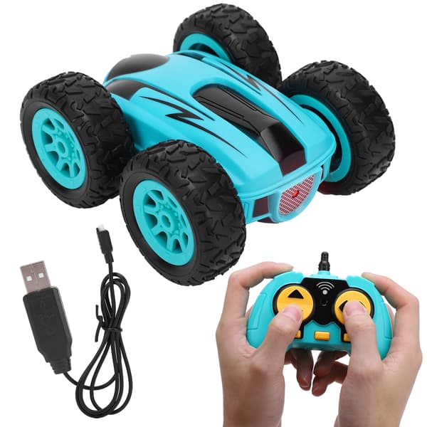 Mini Stunt 2.4G Hög Hastighet Tvåsidig 360 Grader Rotera Trådlös RC Bil Fyrahjulsdrift (blå)