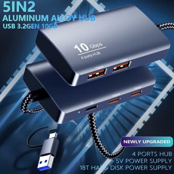 USB 3.2 Gen 2-hub, USB-hub, 10G höghastighets expansionsdocka USB 3.2 Gen 2 Type-C-hub