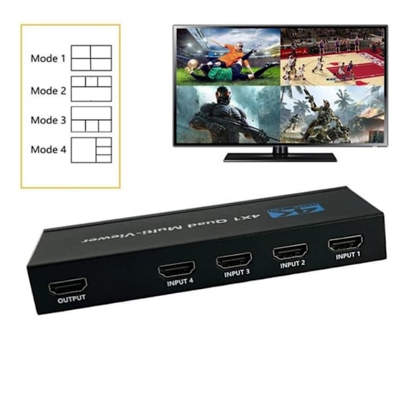 HDMI scaler switch 4 til 1 med Multiviewer 4K30hz HDCP1.4