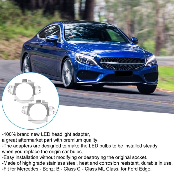 Par H7 LED-strålkastarlampor Adapterhållare för Mercedes ‑ Benz Ford Silver