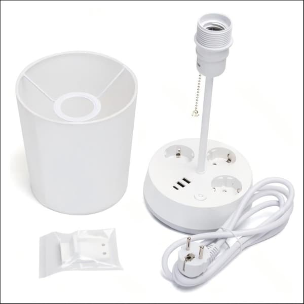 Bordlampe med stik og USB, E27, pære medfølger ikke.