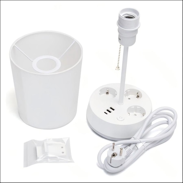 Bordslampa med stickpropp och USB, E27, glödlampa ingår ej.
