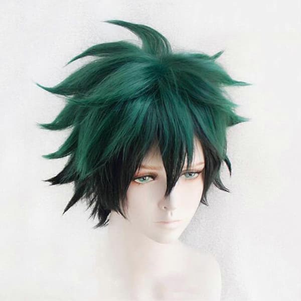 Cosplayparyk til My Hero Academia Deku, tofarget gradient kostumeparyk musta J