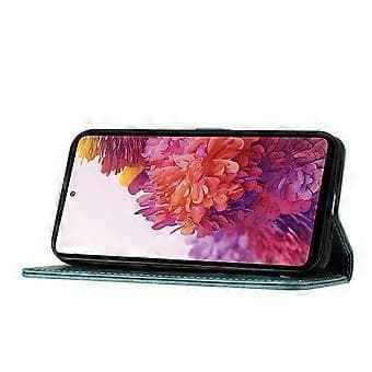 【03】Compatible with Samsung Galaxy S21 FE 5G Embossed Butterfly Cat Wallet Case with Card Slots Stand Cover Light blue