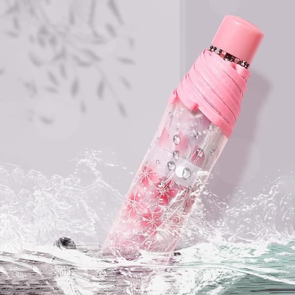 Paraply - Transparent Rejseparaply - Sammenfoldelig Manuel Paraply - Sakura Killing 3D Design - PVC Materiale