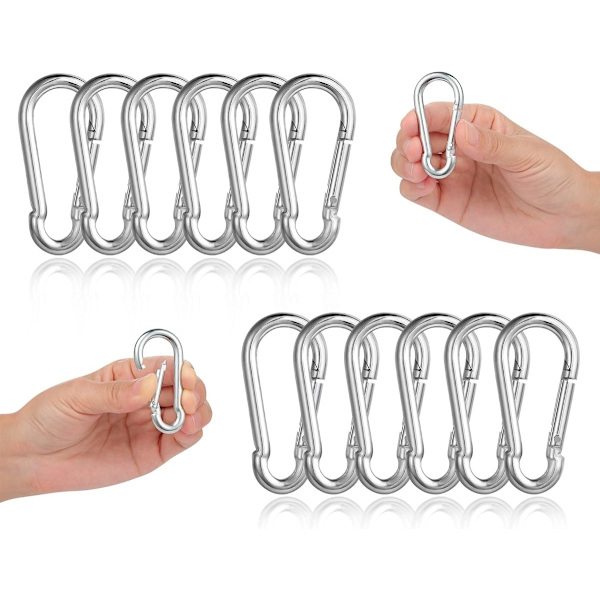 Karbinhake - Karbinhake Nyckelring - 12-pack Karbinhakar - Diameter 6 x 60 mm - Galvaniserad - Robust karbinhake nyckelring
