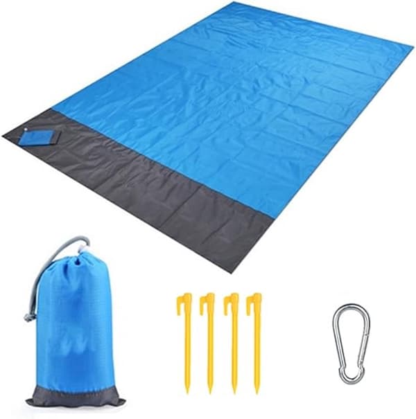 Högkvalitativt strandmatta för utomhuscamping - stor storlek - blå/mörkgrå - 1 st