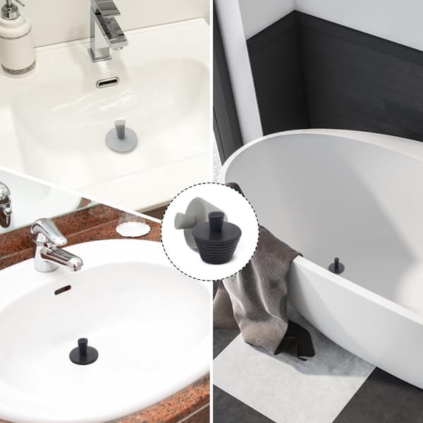 Afløbsprop - Universal badekarprop, vaskesi - 4,5*2,9 cm - Sort, Grå