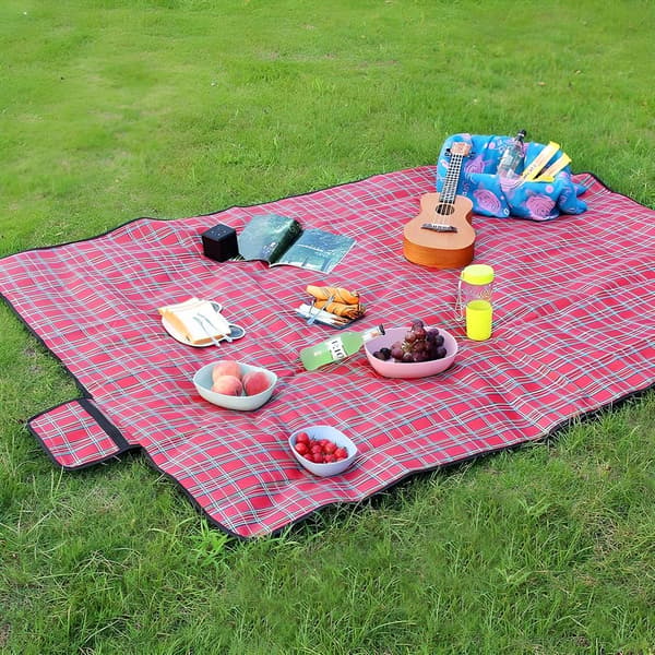 Vandtæt picnictæppe - Ternet campingtæppe - 180*150 cm udendørs picnictæppe - bærbart og foldbart - egnet