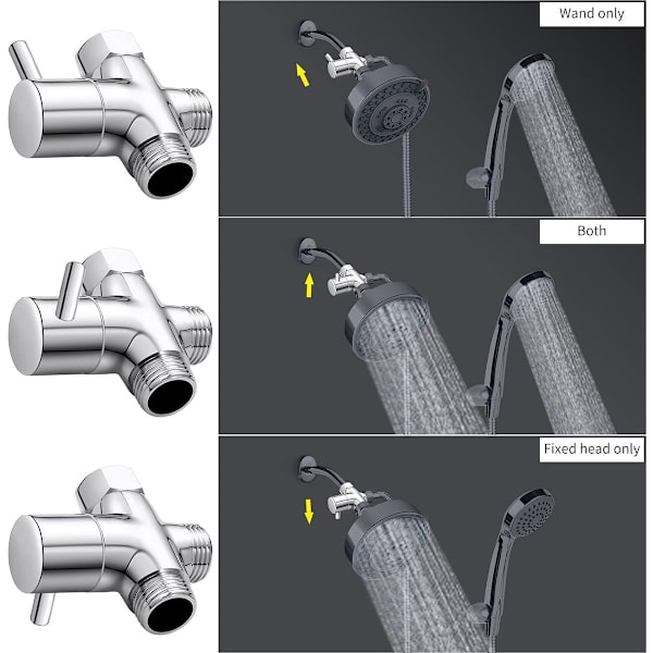 G1/2\" Dusjhode Omleder Ventil - 100% Solid Messing Dusjarm Omleder Ventil for Håndholdt Dusjhode og Fast Spray