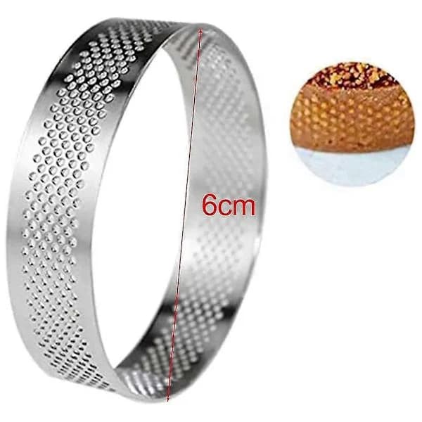 12-pakning perforerte terteringer i rustfritt stål, non-stick bakeformer for terter, kaker, mousse-desserter 6 cm