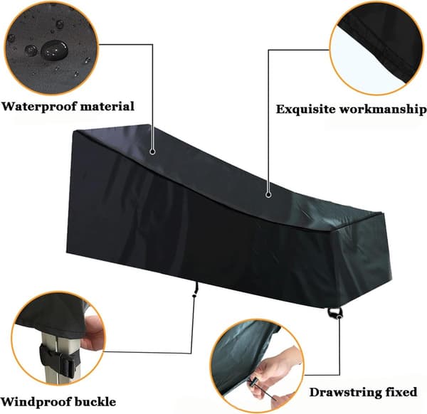 Vattentätt solstolsskydd, 2-pack, 200x70x40x75cm, för trädgårdsmöbler