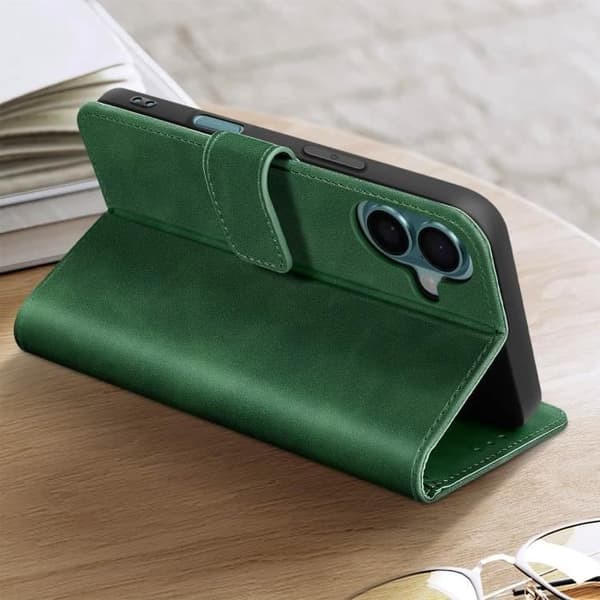 iPhone 16 Fodral Plånbok Flip Videostöd Grön