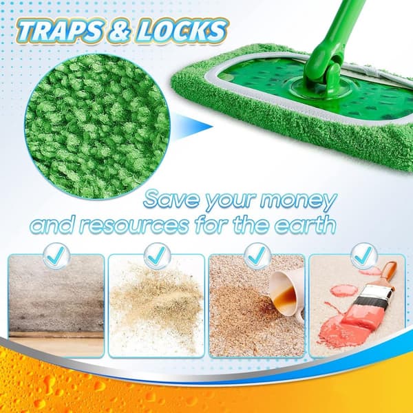 Moppe - Moppeklude - Genanvendelige Mikrofiber Moppepuder - Vaskbare - Våd/Tør - Moppeklud - Erstatningsmoppehoved til Husholdning