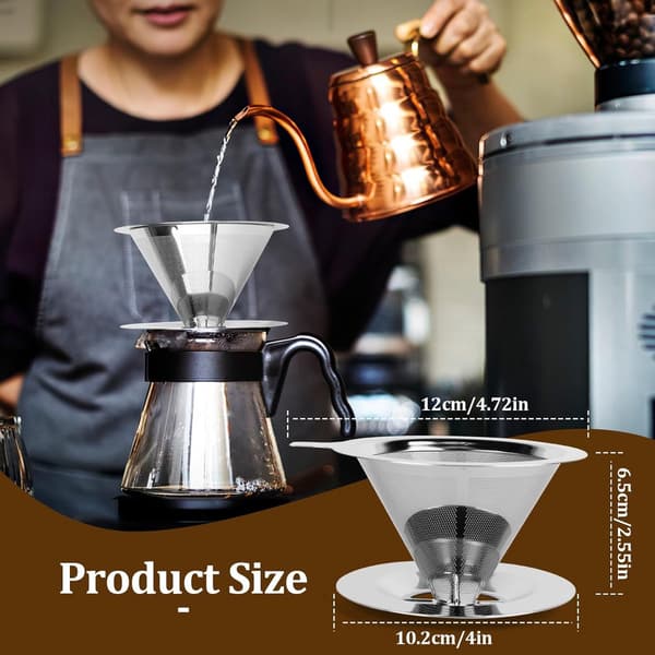 Kaffefilter - Gjenbrukbart - Rustfritt stål Pour Over-kaffefilter - Profesjonelt papirløst kaffefilter
