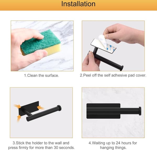 Toiletpapirholder Sort - Ingen Boring - Toiletpapirholder