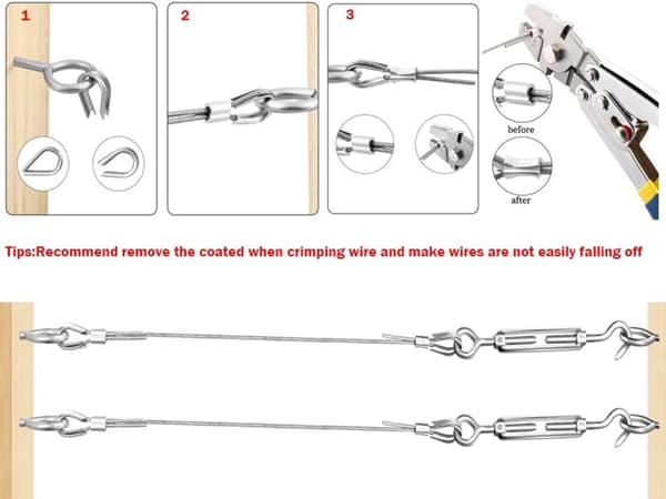 Stålkabelsæt - 32 Dele Stålkabelsæt - Havewire - Wirehegnsrulle Sæt - 15M Rustfrit Stål Wirekabel