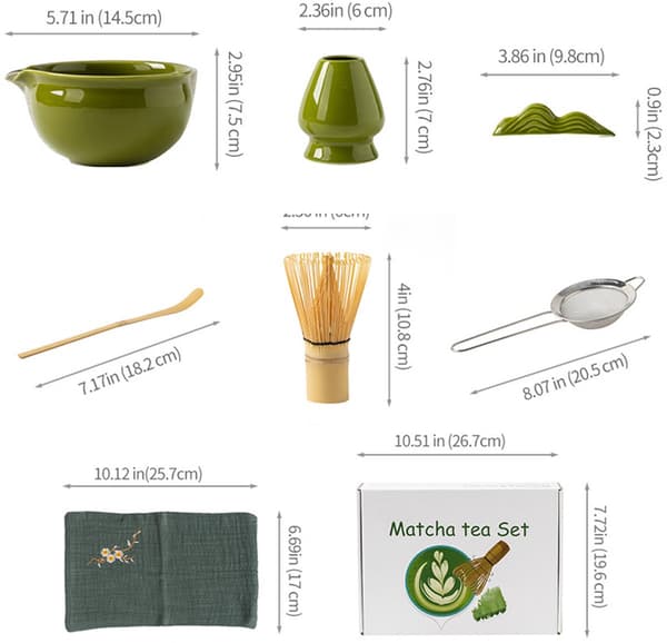 Matcha set - Set om 7 - Matcha startkit - Matcha visp - Keramik - Bambu - Komplett matcha set - vackert
