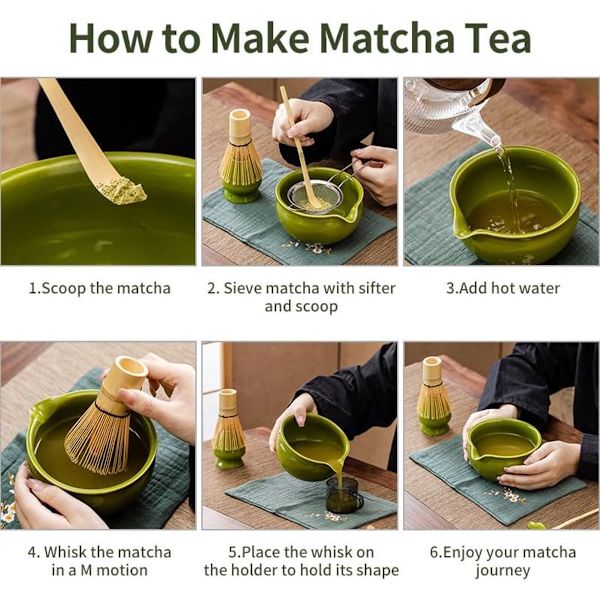Matcha set - Set om 7 - Matcha startkit - Matcha visp - Keramik - Bambu - Komplett matcha set - vackert
