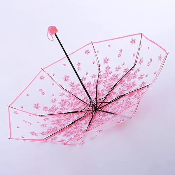 Paraply - Transparent Reseparaply - Hopfällbart Manuellt Paraply - Sakura Kitten 3D-design - PVC-material