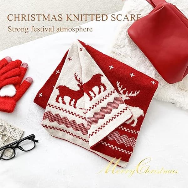 Varm vinterhalsduk, julklappshalsduk, dubbelsidig stickad halsduk, julgransälg, perfekt för jul- och vinterhelger, röd