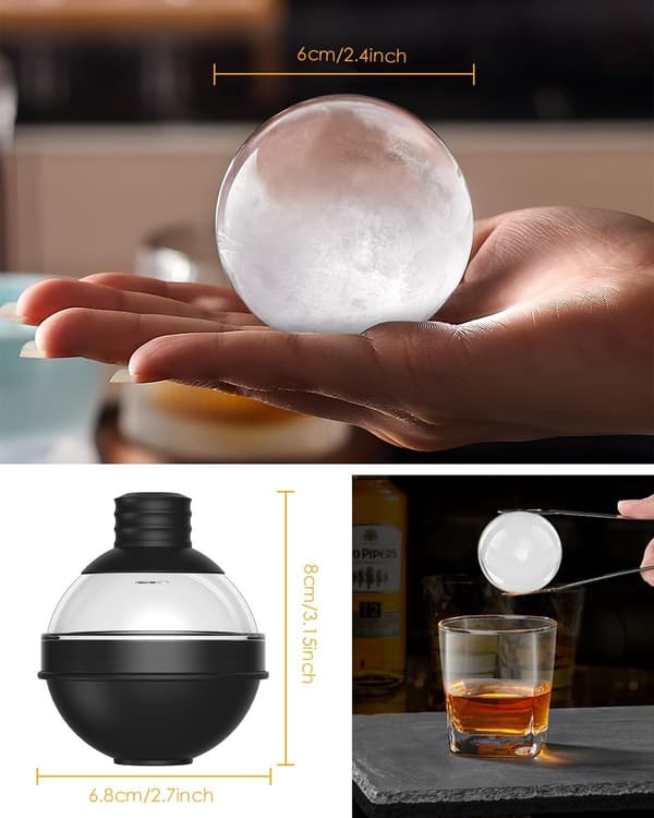 Stor Rund Silikonform för Isbitar, Whiskey Isbitsform - Set med 4 med 2-i-1 Trattlock - Enkel