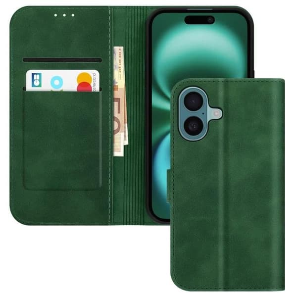 iPhone 16 Fodral Plånbok Flip Videostöd Grön