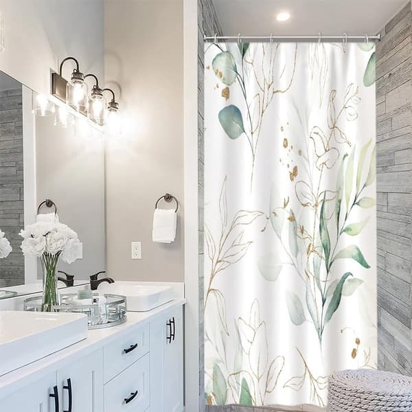 Dusjforheng Anti-Mugg - 120*180cm Vanntett Polyester Dusjforheng - Eucalyptus Dusjforheng - Med Ringer