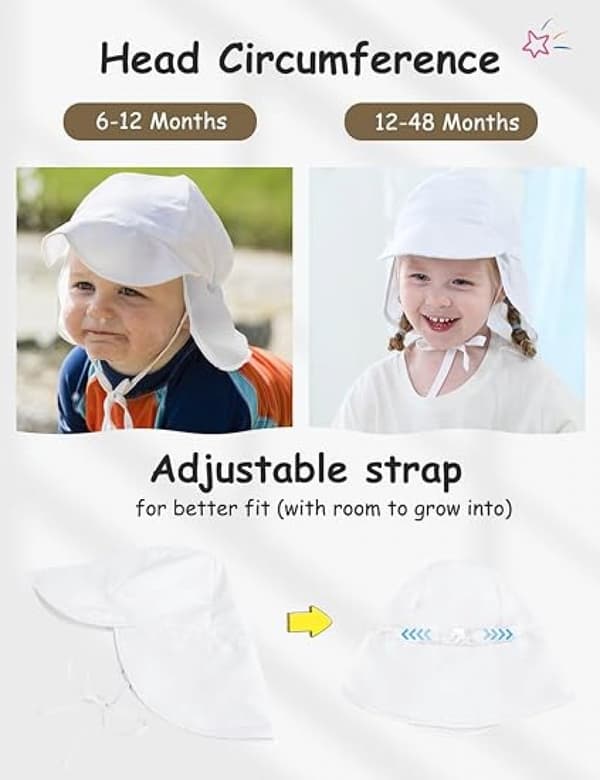Solhatt - Solhatt for barn - Utendørs solhatt for barn - Justerbar solhatt for baby - For gutter og jenter - Småbarn sommer