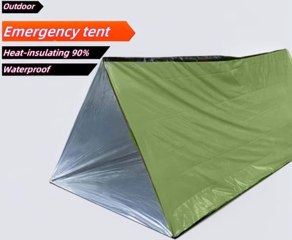 Nødlyssæt, overlevelsestelt, Mylar-tæppe, sovepose, poncho, til camping, vandreture, grøn