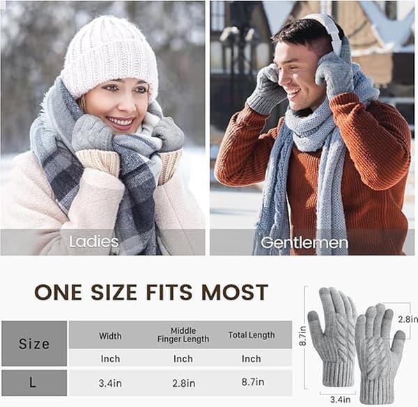 Termiske handsker - Vinterhandsker - Damehandsker - Handsker - Skihandsker - Alpaka - 22 cm - Grå