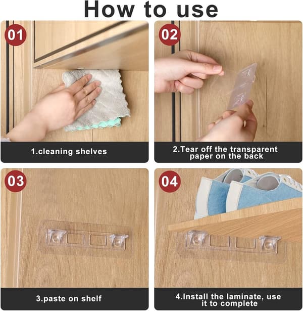 Självhäftande hyllfästen - förstärkt design - 8-pack