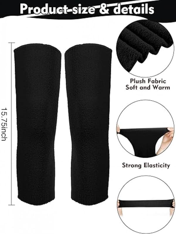 Vinterförtjockade knäskydd för kvinnor, termisk korallfleece, en storlek, 3-pack svart