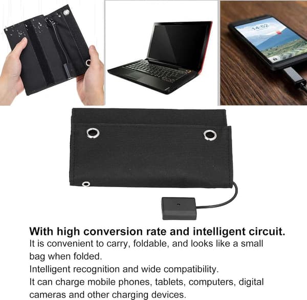 Solcellepanel - 5 paneler - Sammenleggbare solcellepaneler - Solceller - Lader batteri - Solcellepanel powerbank
