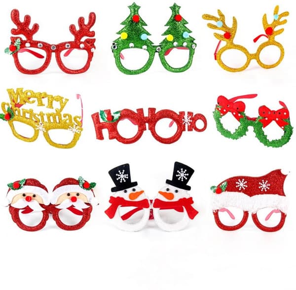 Julepynt - Julefrokost Briller - Juleglimmerpynt - Brille Stel - Unisex