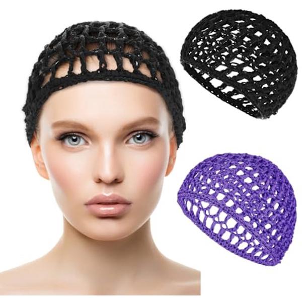 2 stk. Hæklet Hårnet til Sovning - Blød Genanvendelig Mesh Wrap Sleep Cap til Kvinder - Silk Press & Glat Hår Sov