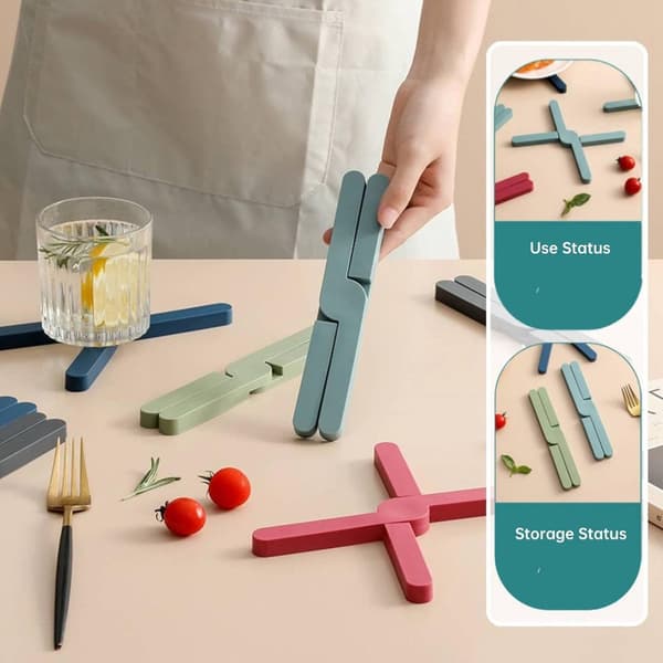 3-delt dækkeservietter - Foldbare silikone coasters - Silikone coasters med krydsmotiv - Foldbare silikone grydelapper