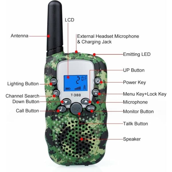 Camouflage Walkie Talkie - Lang rækkevidde 3 km, 2 stk