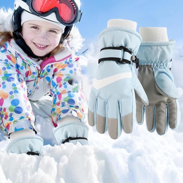 Vandtætte Skihandsker til Børn, Vindtætte Vinter Snehandsker med Touchscreen Fingre til Piger i alderen 9-10 år, Størrelse L, Blå
