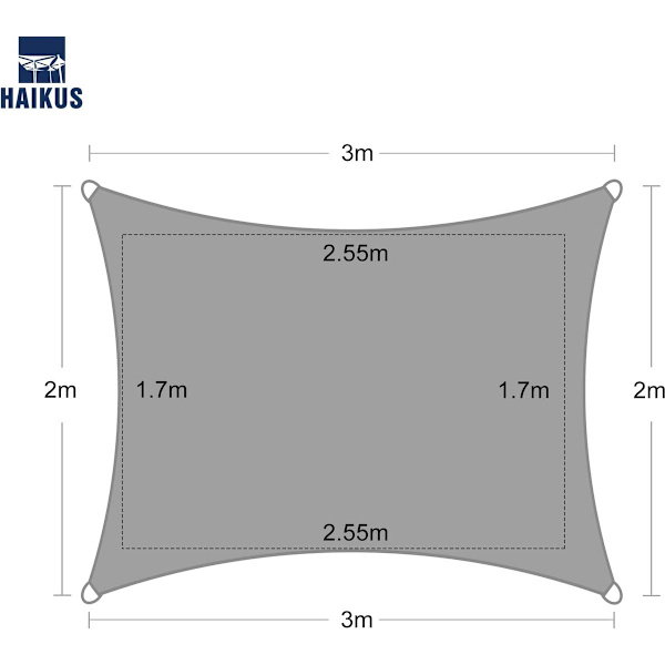Lysegrå rektangulær skyggedug 2x3m – HDPE 185g/m², UV-beskyttelse til terrasse og have