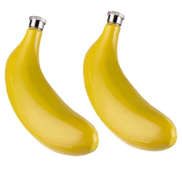 2-pack bananflaskset, 5 oz 304 rostfria höftflaskor med trattar för hemkök bar, gul