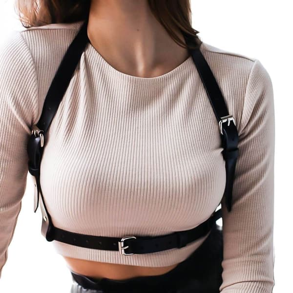 Faux Leather Harness Strap Bælter Dame Undertøj Body Bondage Cage Sculpting Sele Black
