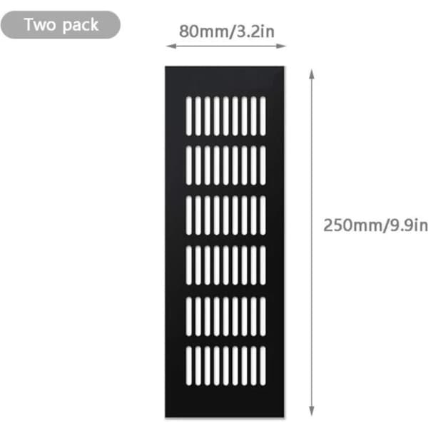 Aluminium Ventilationsrist 25x8cm Sort, 2 Stykker til Garderobe & Rumluftstrøm