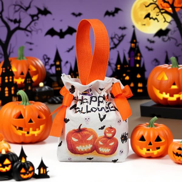 Godisväskor - Presentpåsar - Tygpåsar - Svart och orange häx-Halloween-stil - 10-pack - Godisförpackningspresentpåsar
