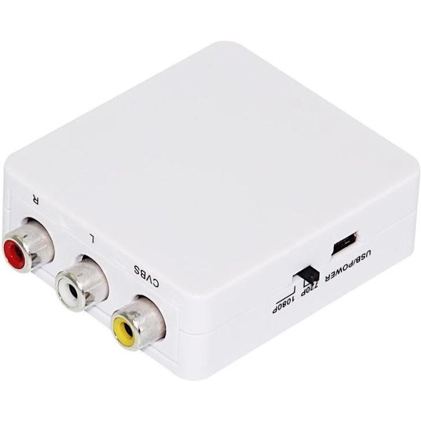RCA til HDMI-adapter - AV til HDMI-omformer - Hvit