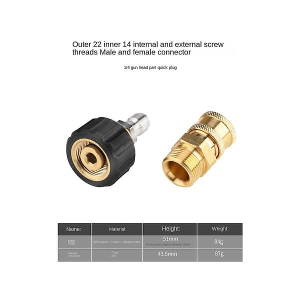 Trykvaske Adapter Sæt M22-14 Mm Svingbar 1/4 Intern Ekstern Gevind -in Stik