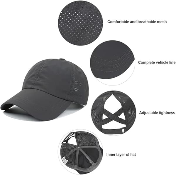 Solhat til kvinder - Baseballkasket med hestehale til kvinder - Hurtigtørrende sommerhat - Åndbart mesh - Krydshat