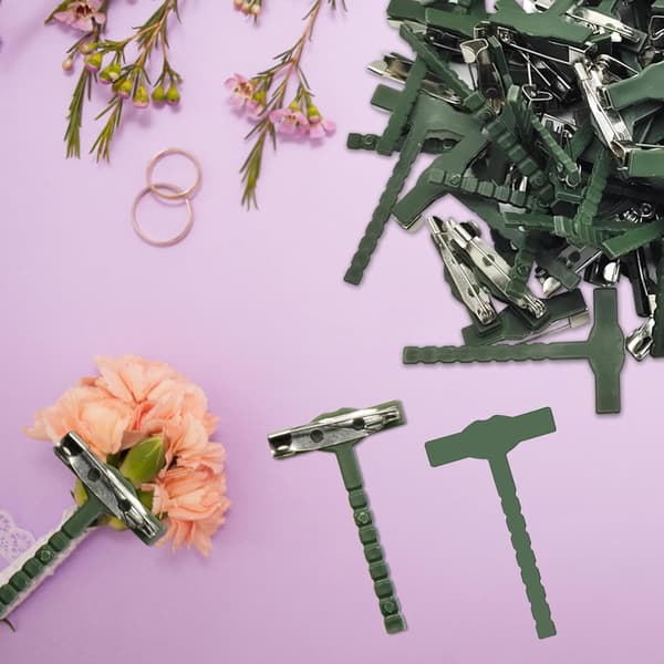 90-pack gröna plastnålar för knapphålsblommor, triangulära T-säkerhetsnålar för bröllopskorsager, blomsterarrangemang, gör-det-själv-hantverk och kläder