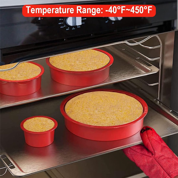 4-delt silikonebageformsæt - Runde non-stick forme - 4, 6, 8 og 10 tommer bageforme - Cheesecake, regnbuekage